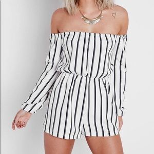 Missguided Striped Longsleeve Bardot Romper